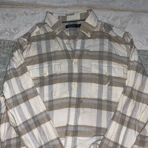 Nautica Tan and White Casual Button Down Shirt
